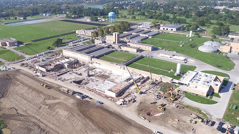 Aerial view of a water supply plant