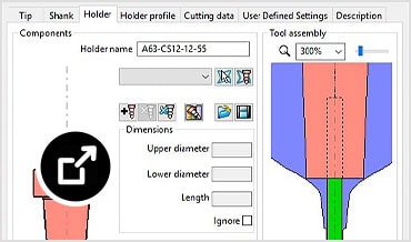 PowerMill interface showing the definition of a cutting tool assembly