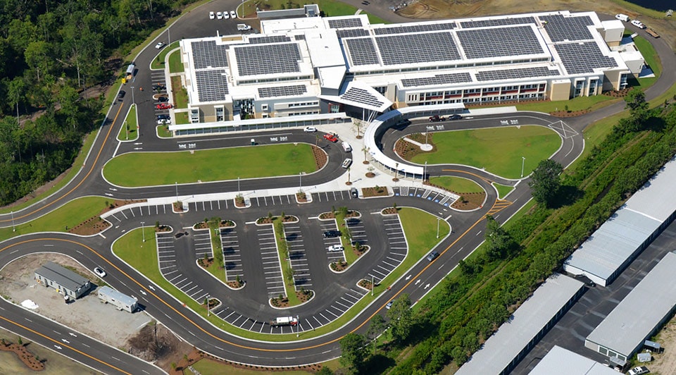 Aeria view of Thomas & Hutton's developlment on Carolina Middle School