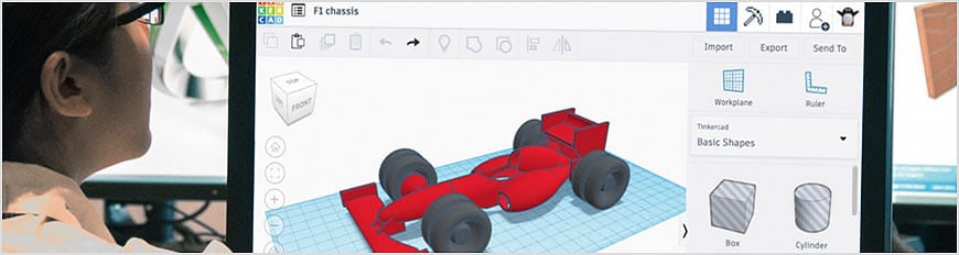 Student working on 3D model in Tinkercad