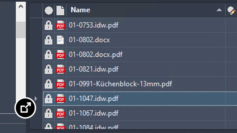 User interface of Vault Office showing design documentation files