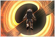 Astronaut floating in space in front of a black hole